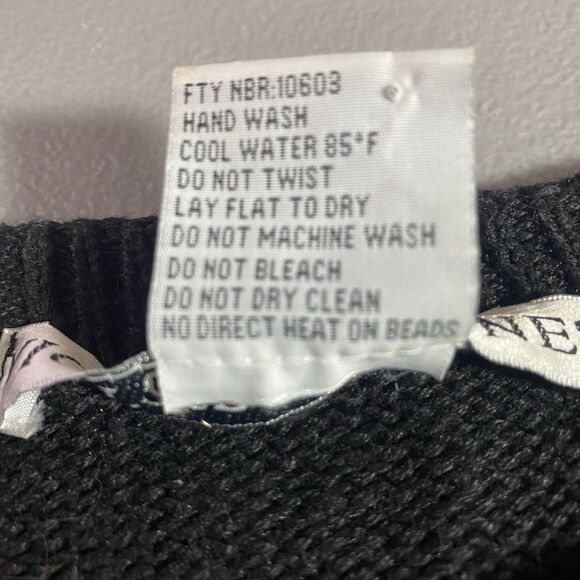 Vtg VICTORIA JONES Tunic Sweater Beaded Ugly Christmas Holiday Womens M Black - Picture 12 of 12